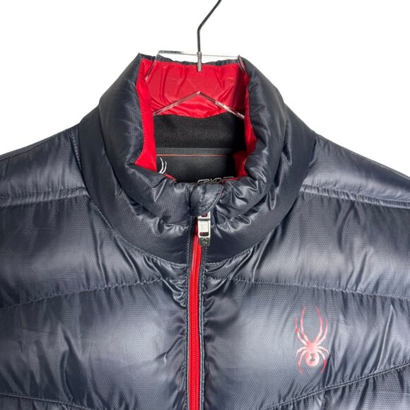 Spyder Men's Pelmo Down Jacket size small dark gray with red accents - Picture 3 of 11